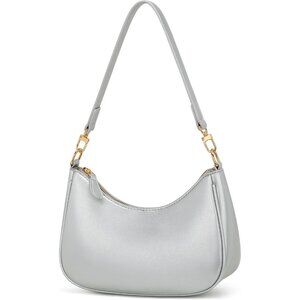 Women's Silver PU leather Gold Chain Strap Underarm Zipper Pouch Hobo Purses